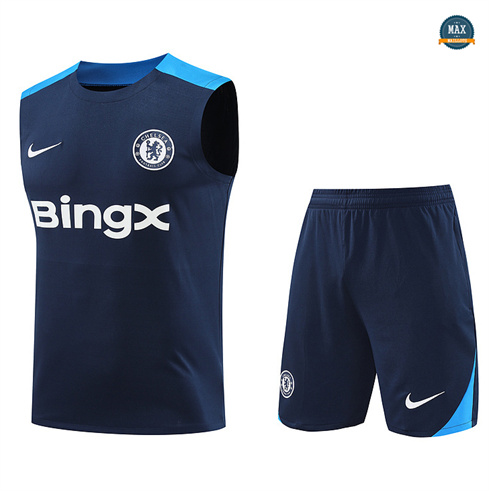 Grossiste Max Maillot Training Chelsea Ensemble Short Débardeur 2024/25 Bleu marine